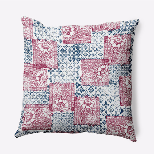 16" x 16" Red and White Patches Throw Pillow - IMAGE 1