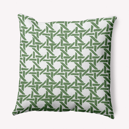 20" x 20" Green and White Rattan Geometric Throw Pillow - IMAGE 1