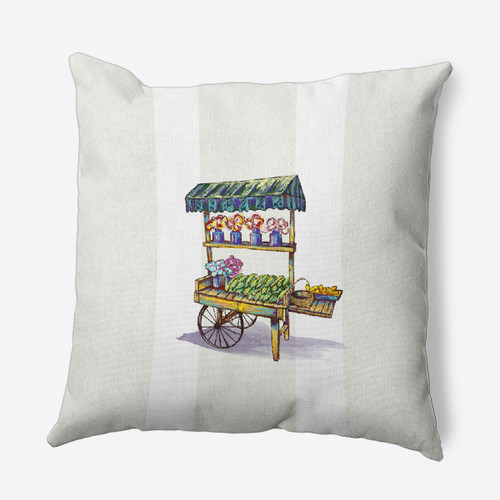 26" x 26" Ivory and Green Veggie Cart Square Throw Pillow - IMAGE 1