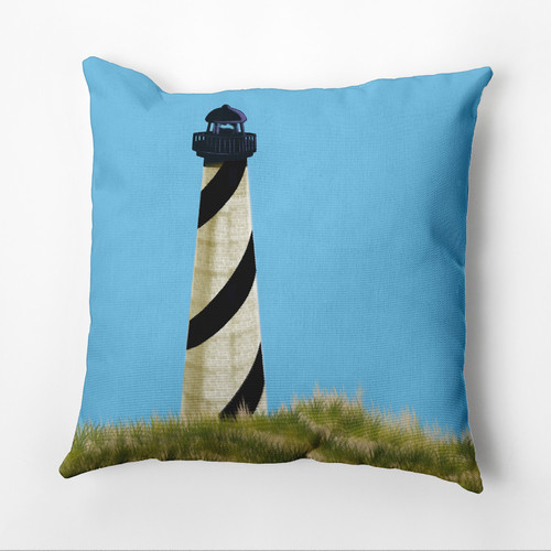 16" x 16" Blue and Black Outer Banks Lighthouse Outdoor Throw Pillow - IMAGE 1