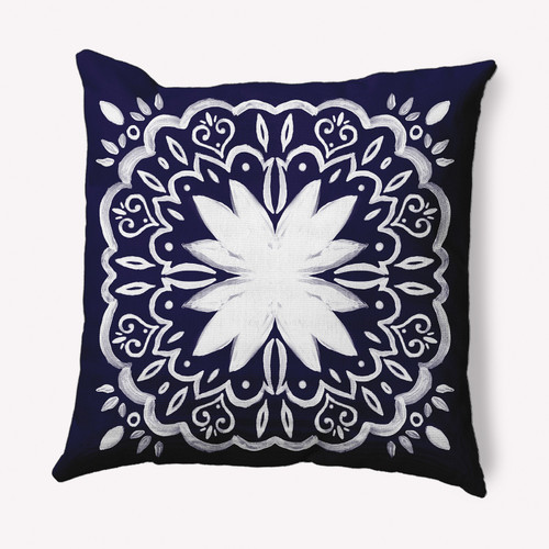 20" x 20" Blue and White Cuban Tile Square Throw Pillow - IMAGE 1