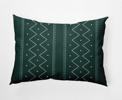 14" x 20" Dark Green and White Mudcloth Rectangular Outdoor Throw Pillow - IMAGE 1