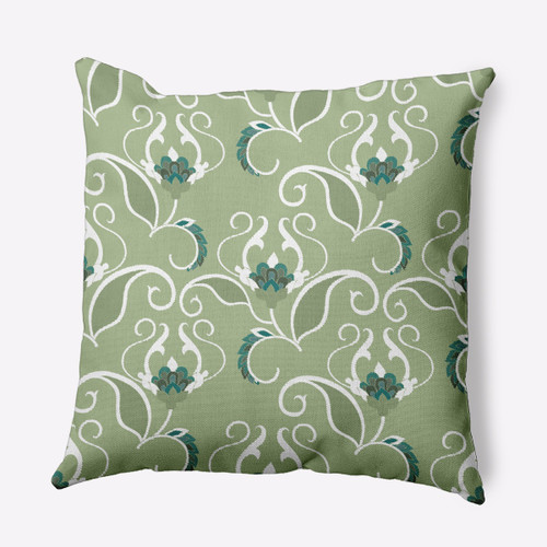 26" x 26" Green and White Floral Square Throw Pillow - IMAGE 1