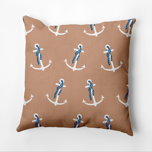 26" x 26" Brown and White Anchor Whimsy Throw Pillow - IMAGE 1