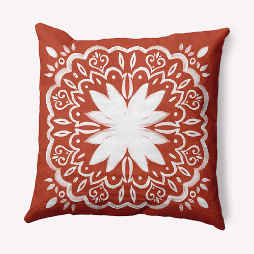 16" x 16" Orange and White Cuban Tile Outdoor Throw Pillow - IMAGE 1