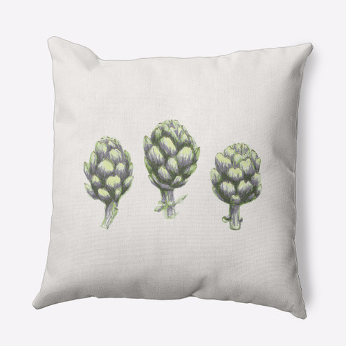 18" x 18" White and Green Artichoke Square Throw Pillow - IMAGE 1