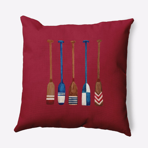 16" x 16" Red and Brown Painted Oars Outdoor Throw Pillow - IMAGE 1