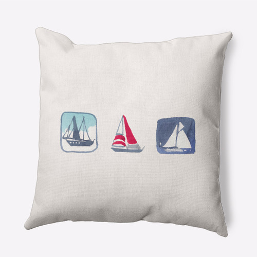 18" x 18" Ivory and Blue Boat Trio Square Outdoor Throw Pillow - IMAGE 1