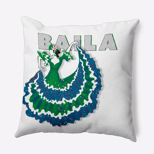 20" x 20" Blue and Green Cuban Dancer Baila Square Throw Pillow - IMAGE 1