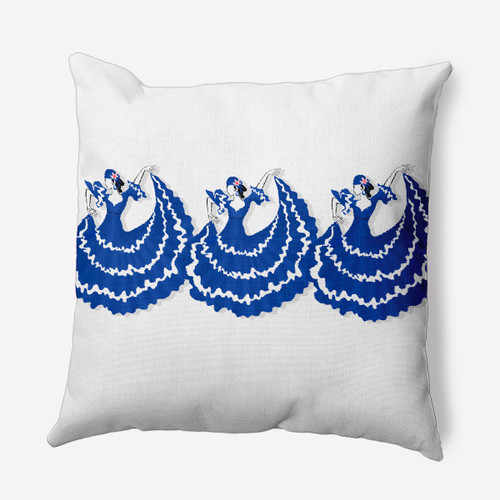20" x 20" Blue and White Cuban Dancers Square Outdoor Throw Pillow - IMAGE 1