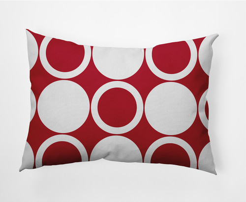 14" x 20" Red and White Mod Circles Rectangular Outdoor Throw Pillow - IMAGE 1