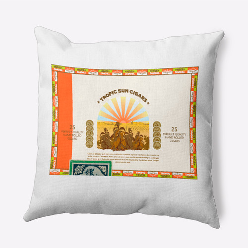 18" x 18" White and Orange Cigar Box Front Outdoor Throw Pillow - IMAGE 1