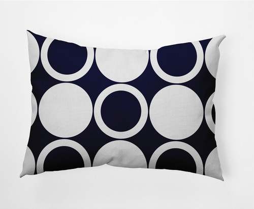 14" x 20" White and Blue Mod Circles Rectangular Outdoor Throw Pillow - IMAGE 1