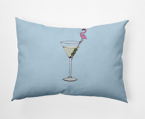 14" x 20" Blue and White Martini Outdoor Throw Pillow - IMAGE 1