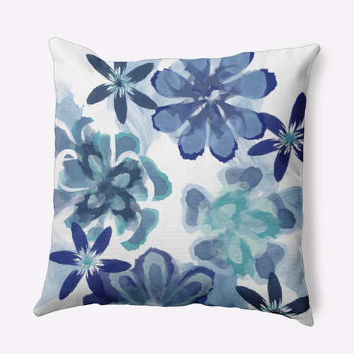 18" x 18" Blue and White Ani Flower Outdoor Throw Pillow - IMAGE 1