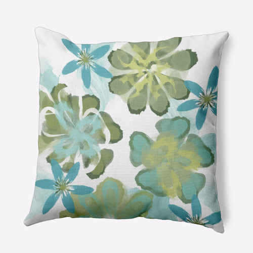 16" x 16" Green and Blue Ani Flower Outdoor Throw Pillow - IMAGE 1