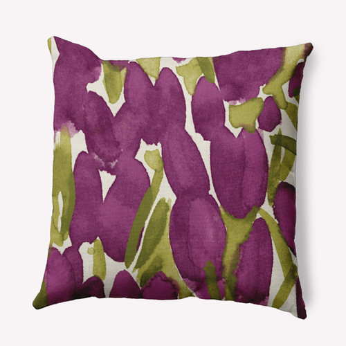 20" x 20" Purple and Green Tulip Beauty Outdoor Throw Pillow - IMAGE 1