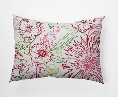 14" x 20" Pink and Red Zentangle Rectangular Outdoor Throw Pillow - IMAGE 1