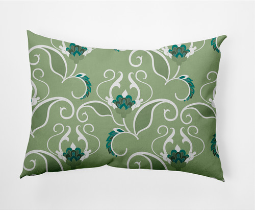 14" x 20" Green and White Rectangular Floral Outdoor Throw Pillow - IMAGE 1