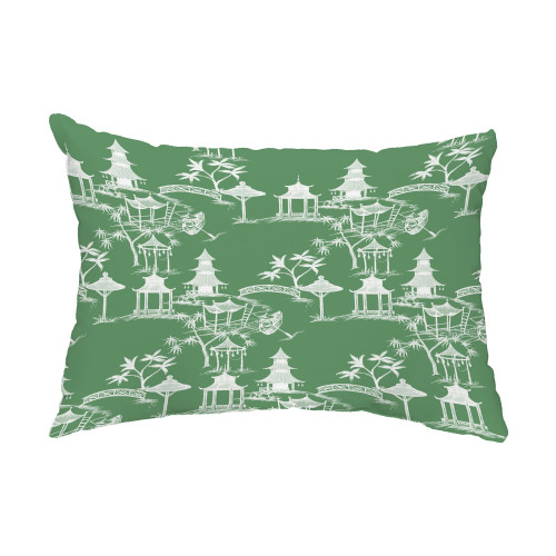 14" x 20" Green and White Oriental Palm Tree Rectangular Outdoor Throw Pillow - IMAGE 1