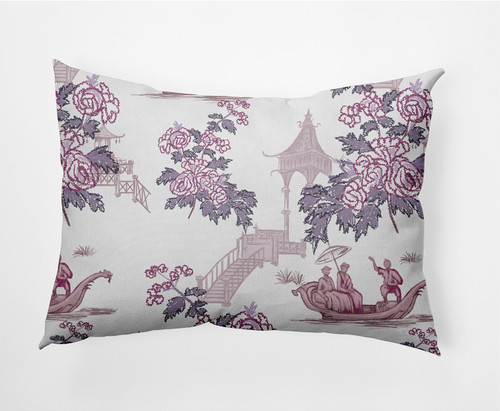 14" x 20" White and Purple Oriental Floral Rectangular Outdoor Throw Pillow - IMAGE 1