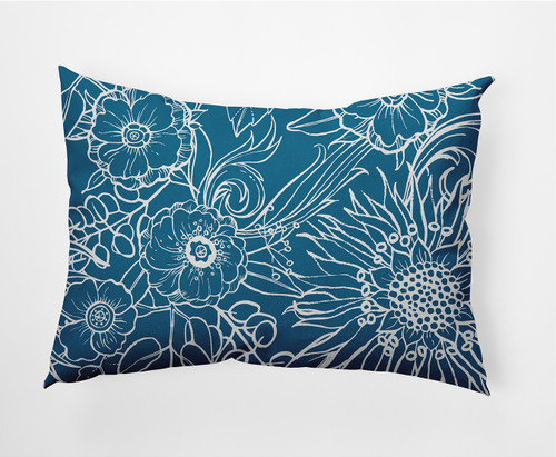 Floral Outdoor Throw Pillow - 20" - Peacock Blue and White - IMAGE 1