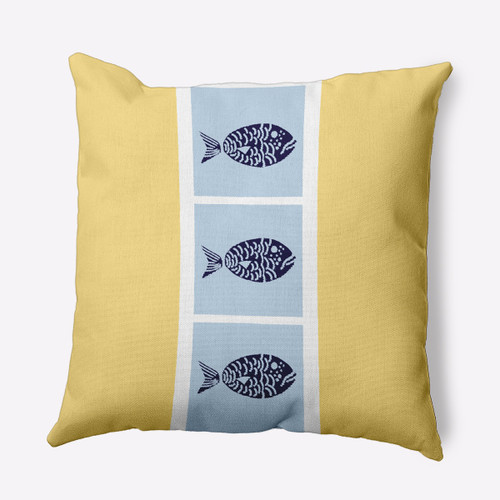 18" x 18" Yellow and Blue Fish Chips Outdoor Throw Pillow - IMAGE 1