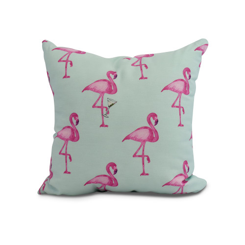 Flamingo Outdoor Throw Pillow - 20" - Blue and Pink - IMAGE 1