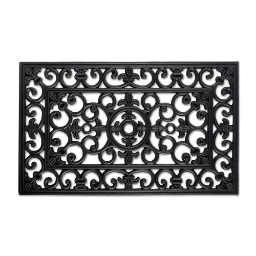Scrolled Wrought Iron Style Rectangular Rubber Doormat - 24" x 36" - IMAGE 1