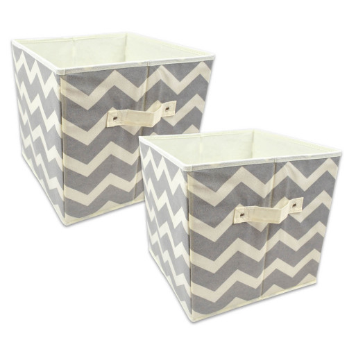 Set of 2 Gray Nonwoven Polyester Cube Storage Bin with Chevron Design 13" - IMAGE 1