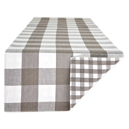 14" x 108" Gray and White Gingham Buffalo Checkered Rectangular Table Runner - IMAGE 1