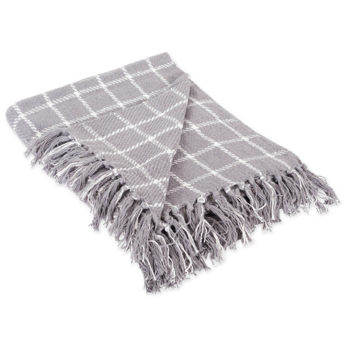60" Gray and White Rectangular Checkered Plaid Cotton Throw - IMAGE 1