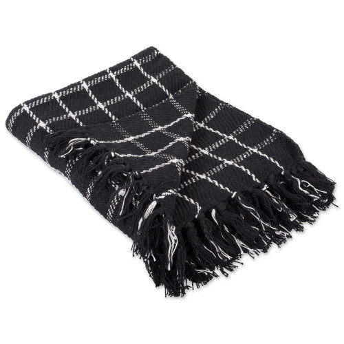 60" Black and White Rectangular Checkered Plaid Cotton Throw - IMAGE 1