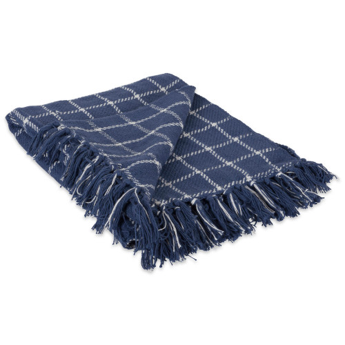French Blue and White Rectangular Plaid Throw Blanket 50" x 60" - IMAGE 1