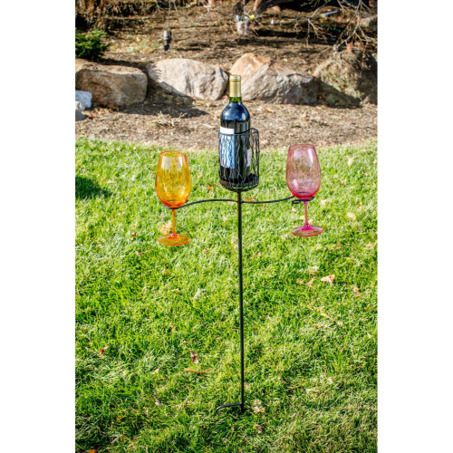 38" Green Outdoor Ground Stake Wine Bottle and Wine Glass - IMAGE 1