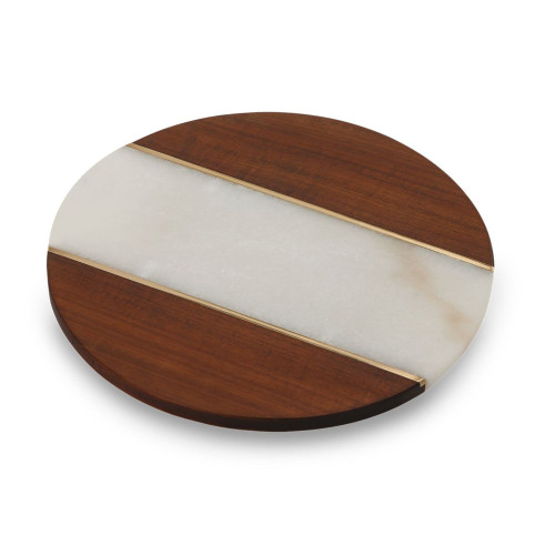 12.5" Ivory and Brown Round Lazy Susan - IMAGE 1