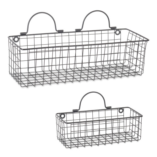 Set of 2 Black Wire Wall Basket Storage, 17.5" - IMAGE 1