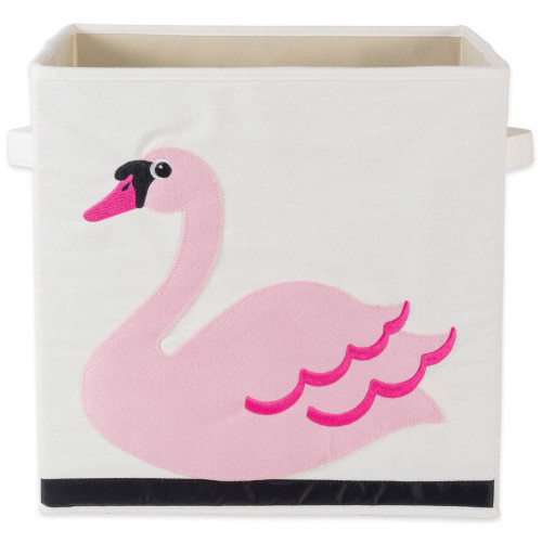 13" Pink Swan Themed Storage Basket - IMAGE 1