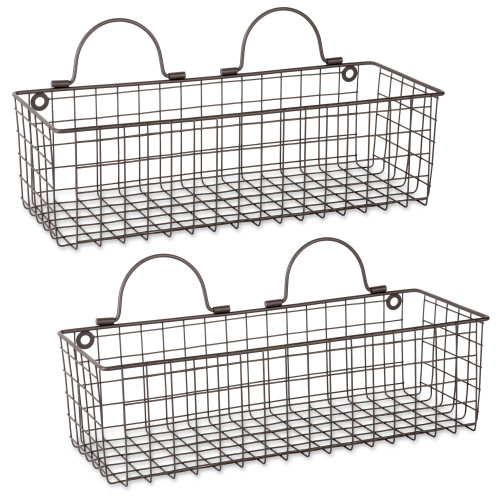 Set of 2 Bronze Unique Medium Rustic Rectangular Wire Wall Basket, 17.5" - IMAGE 1