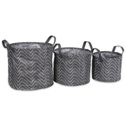 Set of 3 Black and White Tribal Chevron Pattern Round Assorted Laundry Bins 13.75" - IMAGE 1