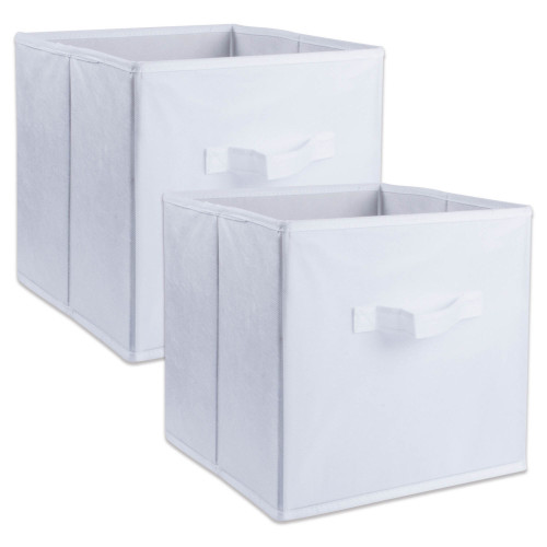 Set of 2 White Nonwoven Fabric Storage Bin with Cube Design 11" - IMAGE 1