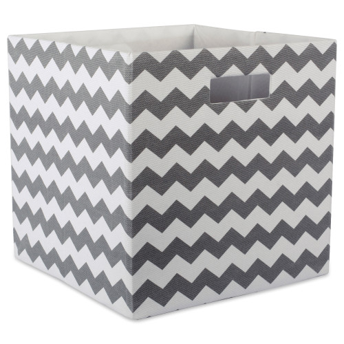 Gray Polyester Cube Storage Bin with Chevron Design 13" - IMAGE 1