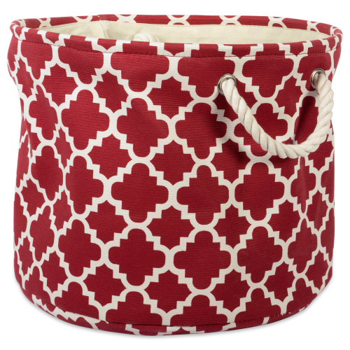 16" Red and White Lattice Round Large Storage Basket - IMAGE 1