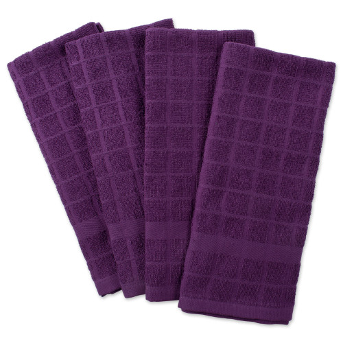 Windowpane Terry Cotton Kitchen Dishtowels -  26" - Purple - Set of 4 - IMAGE 1