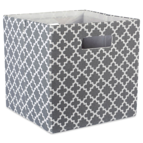 Gray Cube Storage Bin with Lattice Design 13" - IMAGE 1