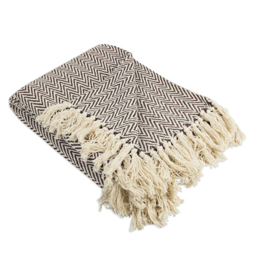 60" Brown and Beige Chevron Pattern Towel with Fringe Border - IMAGE 1