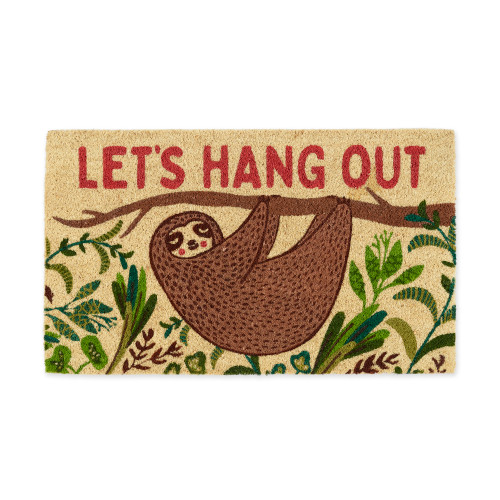 30" Beige and Green Rectangular Hang Out Sloth Doormat - IMAGE 1