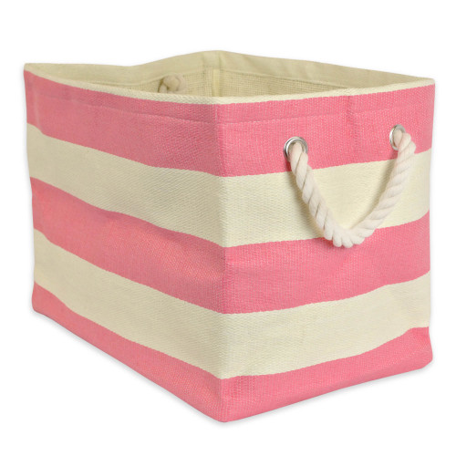 17" Pink and White Stripe Storage and Laundry Bin - IMAGE 1