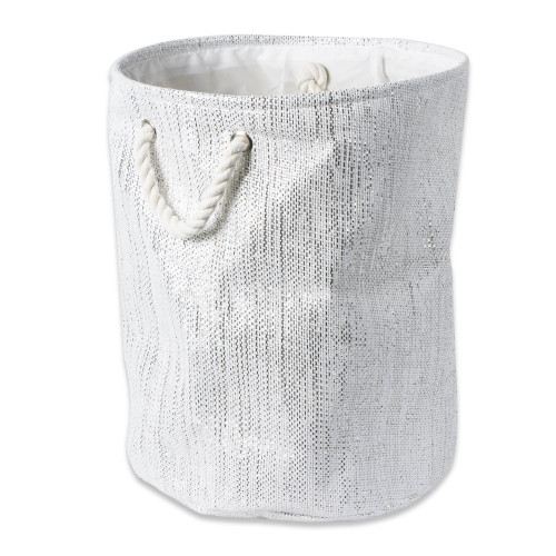 17" White and Silver Round Paper Storage Bin - IMAGE 1