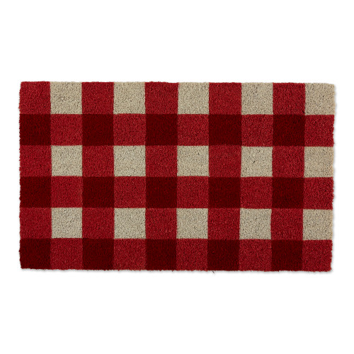 Buffalo Plaid Rectangular Coir Doormat - 18" x 30" - Red and White - IMAGE 1
